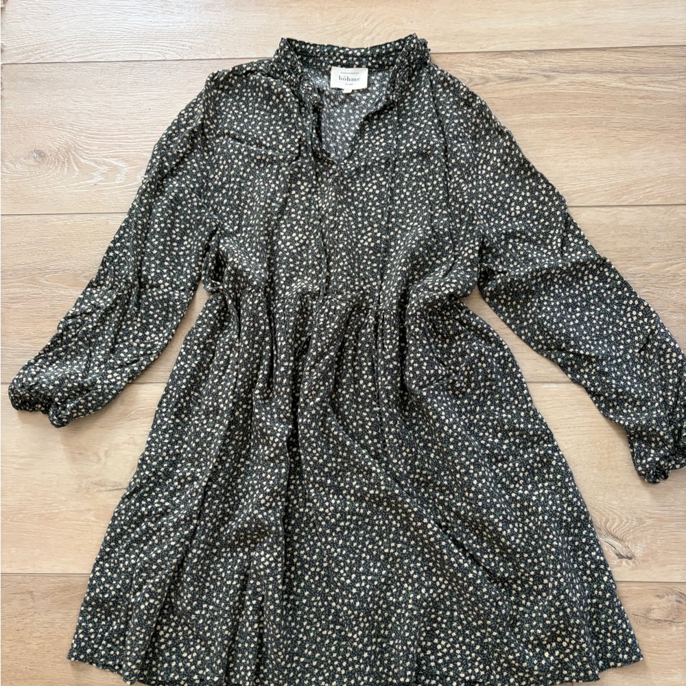 Bohme Black Dress with Cream Floral Print, Long Sleeves